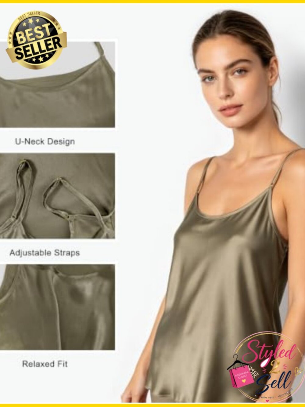 100% Mulberry Silk Camisole Tank Top Women 6A Satin Scoop Neck Sleeveless - Picture 3 of 6